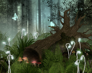 A magical forest glade with glowing plants. © Elle Arden 