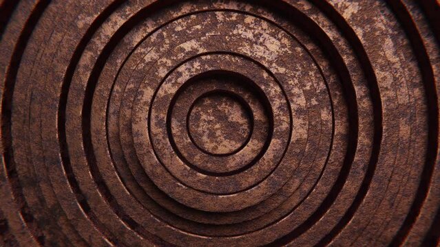Realistic abstract looping 3D animation of the moving weathered rusty aged metal rings rendered in UHD