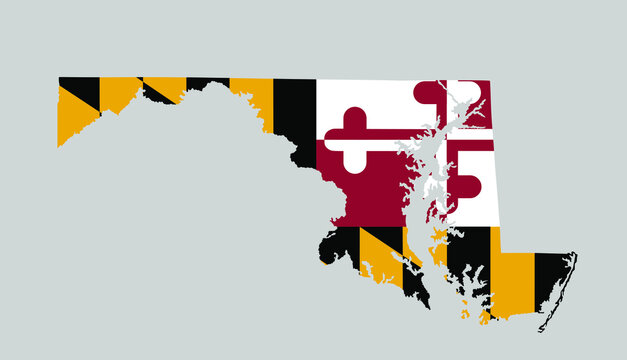 Maryland vector map flag silhouette illustration isolated on white background. Maryland flag over map. United States of America country Maryland, background wallpaper.