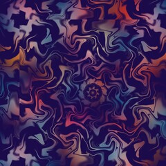 Abstract Marble Background, Multi Color With Flower in Center. Water Shimmering Effect. Dark Shades Of Red, Blue, Purple, Orange, Green Colors. Deep 3D Effect