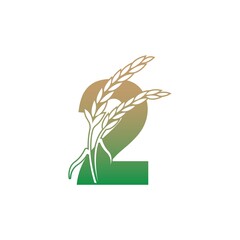 Number 2 with rice plant icon illustration template