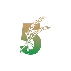 Number 5 with rice plant icon illustration template