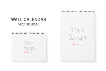 Vector 3d Realistic Paper Wall Spiral Calendar Set. A4, A5. Design Template of White Wall Calendar Page for Mockup