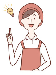 Female clerk holding up her index finger and coming up with something