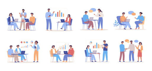 People working in the office colorful characters design set