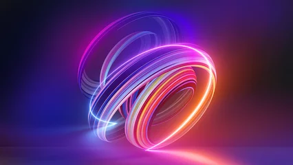 Gardinen Farbenfroh 3D-Rendering, bunter Hintergrund mit abstrakter Form, die im ultravioletten Spektrum leuchtet, kurvige Neonlinien. Futuristisches Energiekonzept  © wacomka