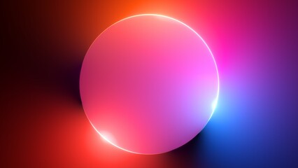 3d render, abstract colorful neon background with glowing ring. Simple geometric shape, blank round frame. Modern minimal wallpaper