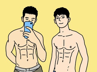 Fototapeta premium cute man cartoon on yellow background