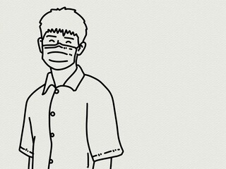 black and white of cute man cartoon on white paper