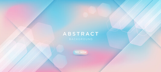 Abstract blue pastel colours gradient blurred vector background with hexagon shape element