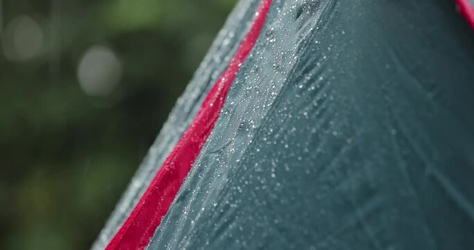 Rain falling on tents