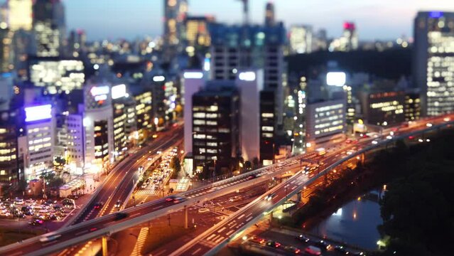 Time Lapse of traffic and buildings of Tokyo Japan