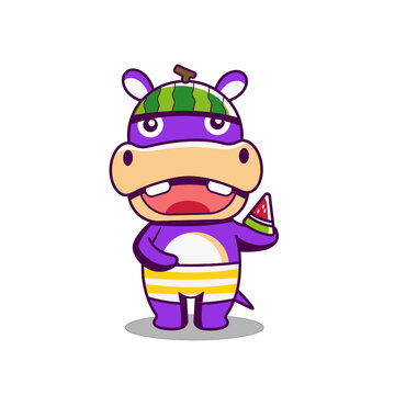 Cute hippopotamus summer mascot