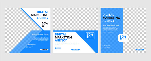 Digital business marketing social media banner and square minimalist flyer poster. blue background color