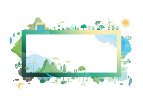 ESG and ECO friendly community rectangle frame shows by the green environmental its suit to add words and picture inside about ESG - Environmental, Social, and Governance vector illustration EPS 10
