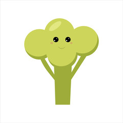 Brocoli with kawaii eyes. Flat design vector illustration of brocolli
on white background. vegetable fresh farm healthy food