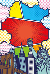 ポップアート風のニューヨークの街並み背景イラスト