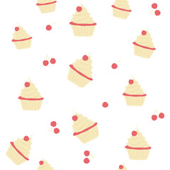 Cupcakes outlined colorful seamless pattern on white background