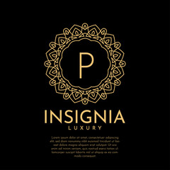 letter P luxurious insignia circle decorative lace vector logo design