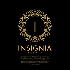 letter T luxurious insignia circle decorative lace vector logo design