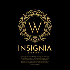 letter W luxurious insignia circle decorative lace vector logo design