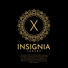 letter X luxurious insignia circle decorative lace vector logo design