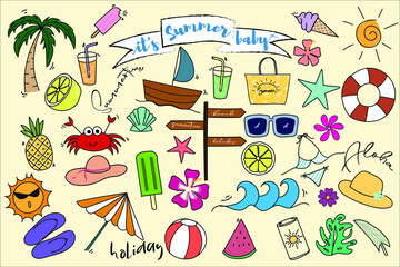 colorful summer icons set