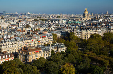Fototapeta na wymiar Aerial panoramic view of center of Paris on sunny day