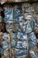 Plastic bottles in bales for waste recycling