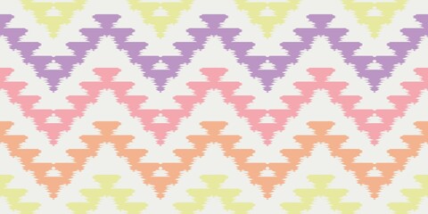 Ikat Handmade borders beautiful pastel art. Navajo chevron seamless pattern in tribal, folk embroidery, Mexican Aztec geometric art ornament print.Design for carpet, wrapping, fabric, cover, textile