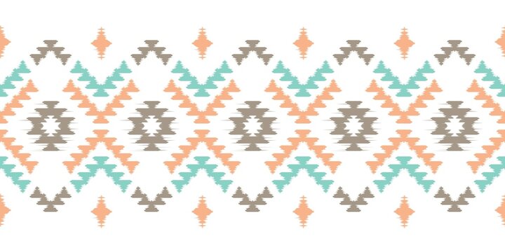 Ikat Handmade borders beautiful pastel art. Navajo chevron seamless pattern in tribal, folk embroidery, Mexican Aztec geometric art ornament print.Design for carpet, wrapping, fabric, cover, textile