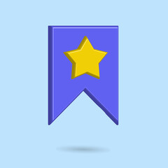 3D golden star icon badge with blue ribbon, featured product, best category 