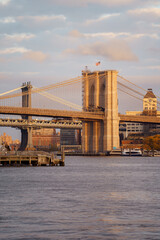 Yellow sunset over the Brooklyn Bridge in New York
