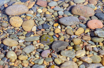 river stones under water, background and texture