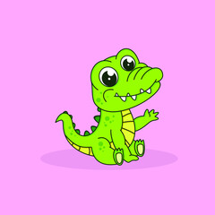 cute alligator sit down with smile 