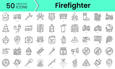 Set of firefighter icons. Line art style icons bundle. vector illustration
