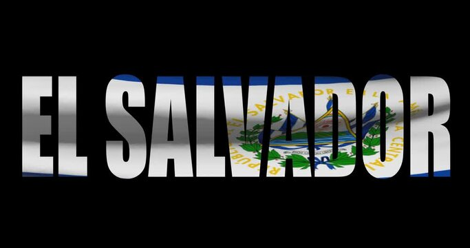 El Salvador country name with national flag waving. Graphic layover