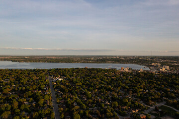 Simco lake centennial beach during sunset in the summertime blue skies