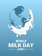 Vector illustration, globe with milk splash, as world milk day concept.