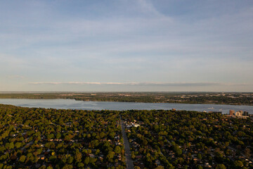 Simco lake centennial beach  during sunset in the summertime blue skies 