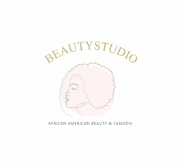 African American Beauty Fashion Abstract Woman Elegant Line Drawing Logo Design