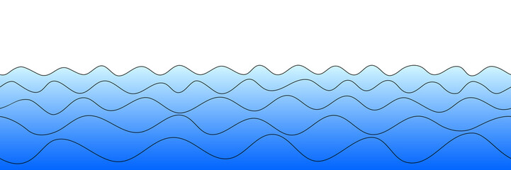 Vector drawing of waves on the sea, natural background, seamless border