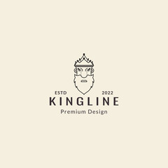 king logo with crown with hipster line style design vector icon illustration