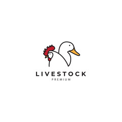 poultry farm animals  chickens and ducks  line style logo design vector icon illustration