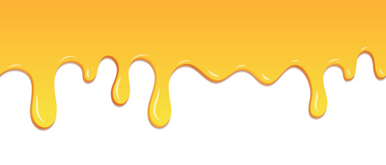 Seamless pattern of melted honey dripping. Dessert background with melted honey. Banner seamless pattern. Vector illustration