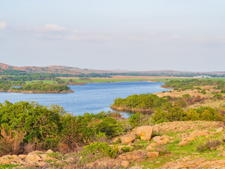 Sunny view of the landscape around Wichita Mountains Wildlife Refuge