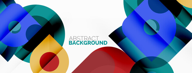 Colorful round shapes, circles and triangles background. Minimal geometric template for wallpaper, banner, presentation