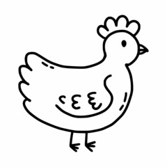 Chicken. Vector doodle illustration. Coloring book for children with animals. Inhabitants of farm.