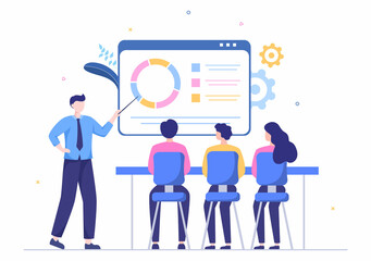 Business Plan Consulting to Financial Analysis, Statistics or Develop for Company Performance in Flat Cartoon Illustration