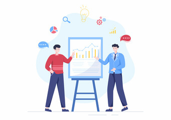Business Plan Consulting to Financial Analysis, Statistics or Develop for Company Performance in Flat Cartoon Illustration